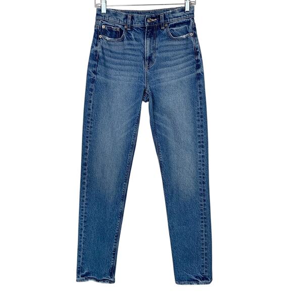 American Eagle Super High Rise Straight Jeans Distressed Denim Women's 0 - Picture 1 of 12